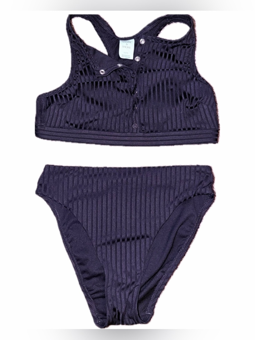 Shade & Shore Ribbed Button-Up Bikini Set - Black